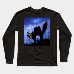 Cat Mom Crazy Cat Black Cat Lightning Night Long Sleeve T-Shirt